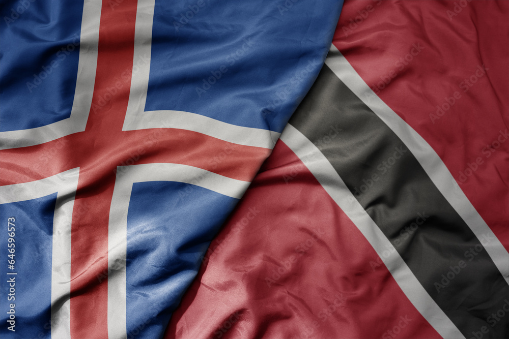 big waving national colorful flag of icelandic and national flag of trinidad and tobago . big waving national colorful flag of icelandic and national flag of trinidad and tobago .