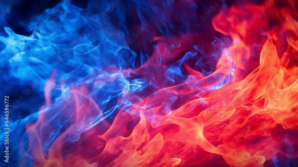 Obraz premium 青く燃える炎と赤く燃える炎の背景素材「AI生成画像」