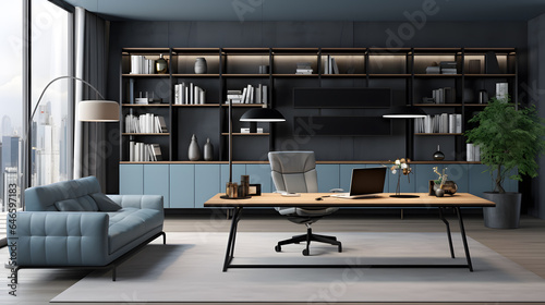 Modern office interior with furniture and daylight. Workplace concept