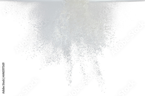 Tapioca starch flour fly explosion, White powder tapioca starch fall down in air. Seasoning flour powder is element material. Eyeshadow crush make up. Black background Isolated selective focus blur photo
