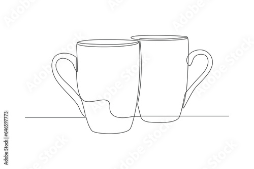 One continuous line drawing of Modern ceramic kitchen utensils concept. Doodle vector illustration in simple linear style. 