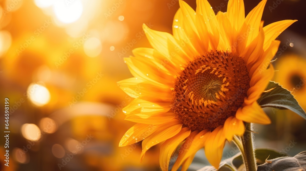 Fototapeta premium Blooming Sunflower: Beauty in Nature's Freshness and Fragility