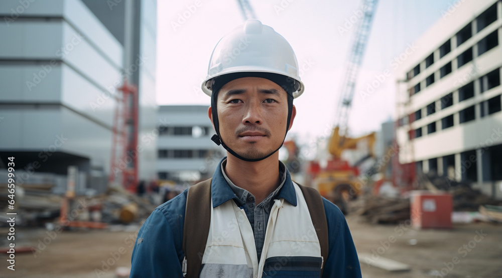 建設現場に立つ作業員 建設現場に立つ作業員