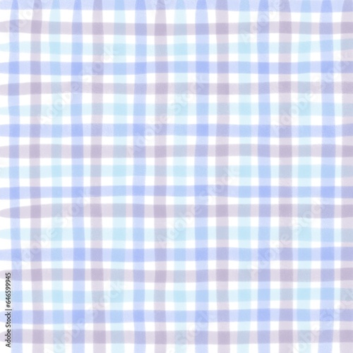 Blue Gray Gingham Check Hand Drawn Background