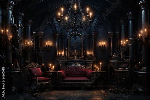 Fototapeta Victorian Vampire's Lair with rich velvet upholstery, Gothic decor, and a dark, vampiric ambiance