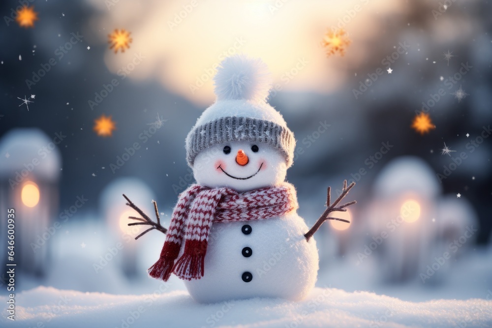 Happy Snowman as a symbol of Christmas and New Year. Welcome to winter holidays concept Happy Snowman as a symbol of Christmas and New Year. Welcome to winter holidays concept