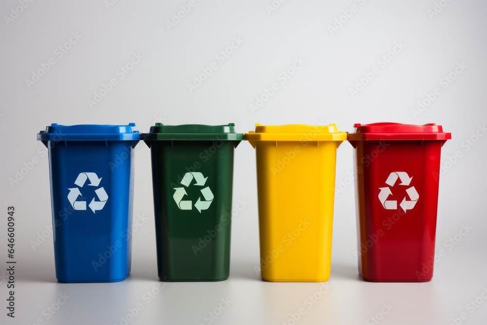 Garbage containers for waste sorting. Background with selective focus and copy space Garbage containers for waste sorting. Background with selective focus and copy space
