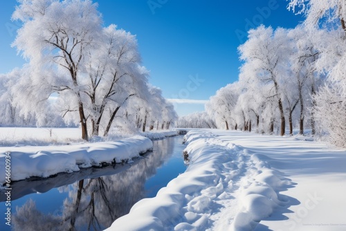 Stunning beauty of winter nature with snow during the holiday season. Merry christmas and happy new year concept