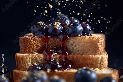 Blueberry toast  macro shot of a fresh breakfast with Dripping Honey  AI Generated