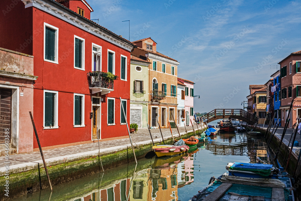 Colorfull homes and businesses of Burano Venice Italy, Europe