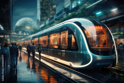 A futuristic metaverse transportation system connecting virtual cities. Generative Ai.