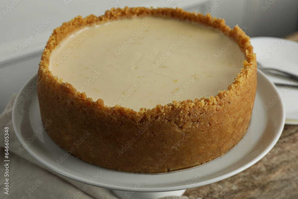 Tasty vegan tofu cheesecake on table, closeup Tasty vegan tofu cheesecake on table, closeup