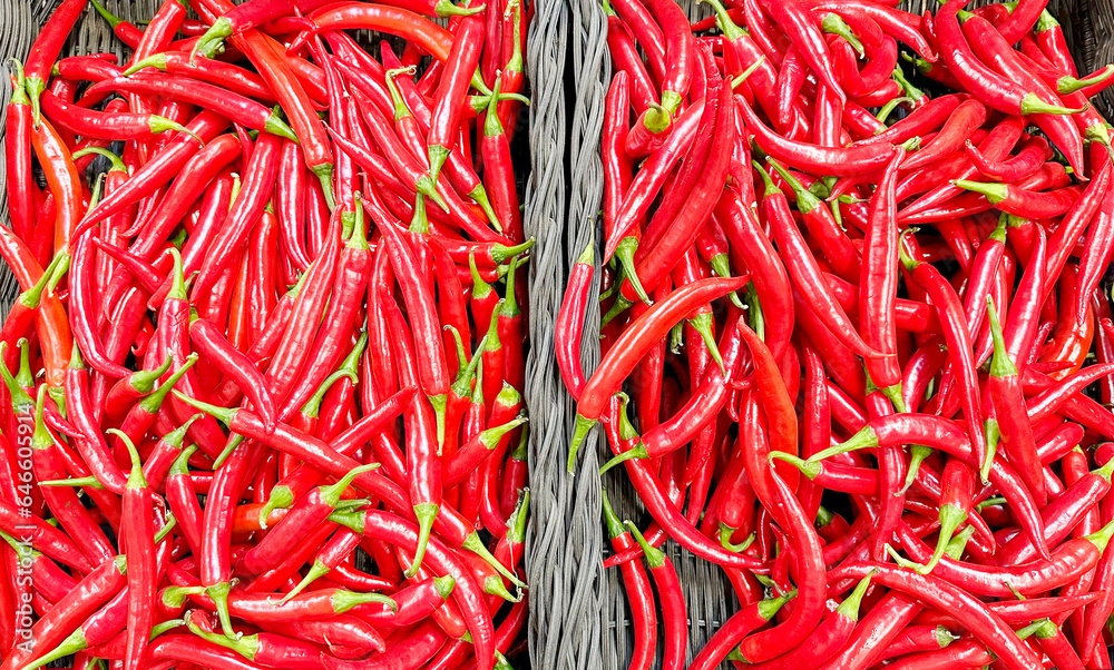 fresh red hot pepper on the counter