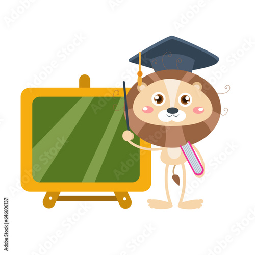 vector cute lion teaching cartoon vector icon illustration