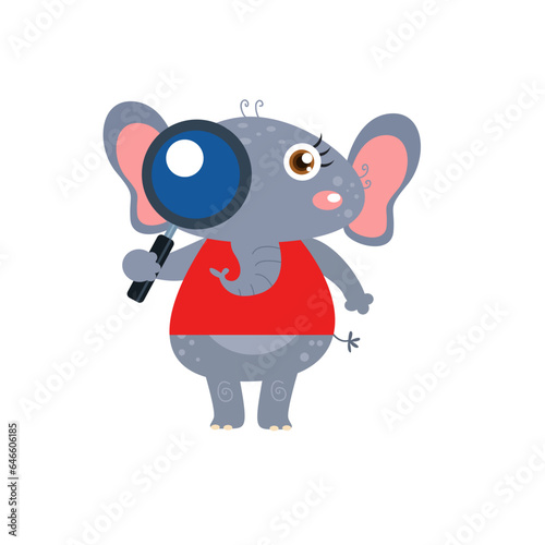 vector cute elephant detective cartoon vector icon illustration