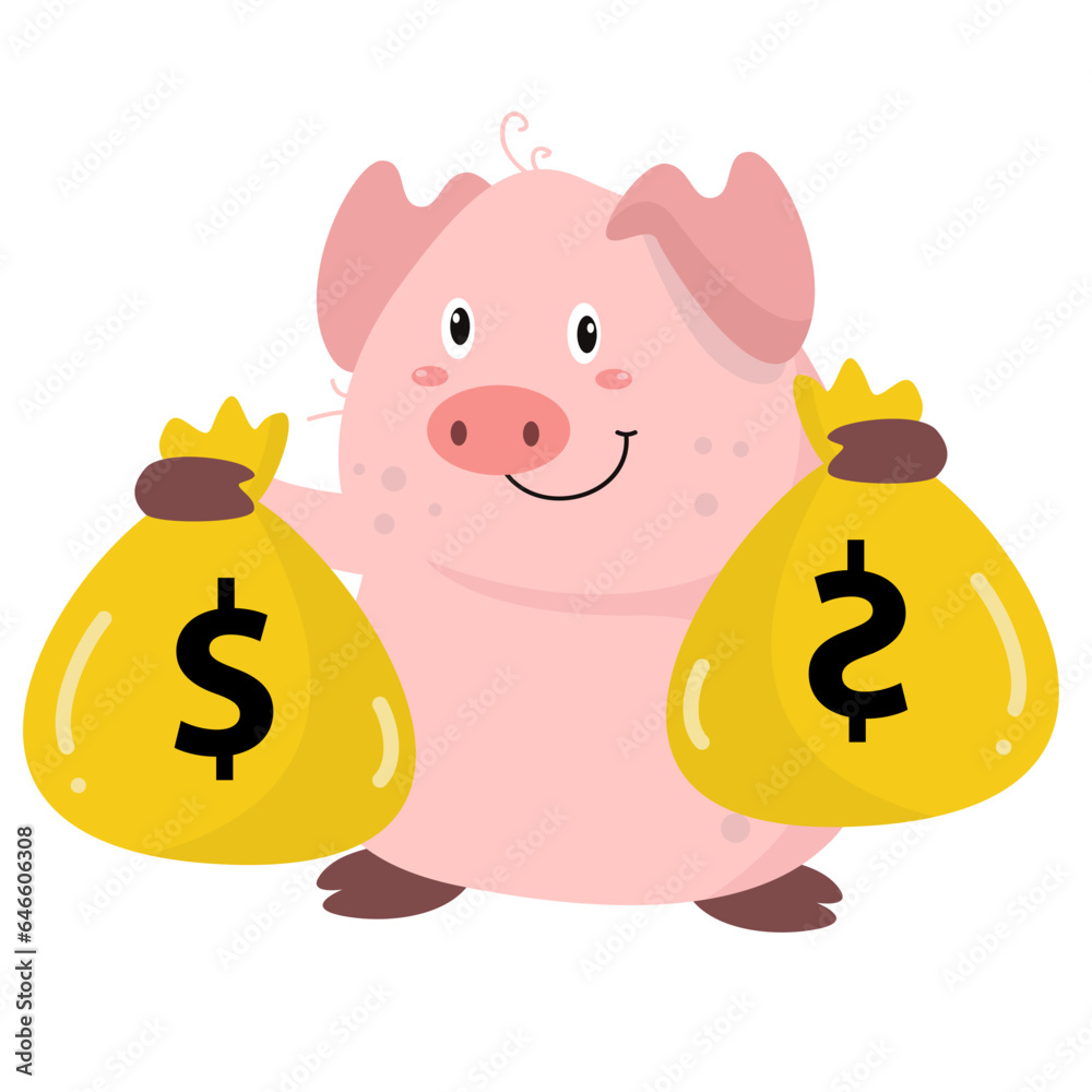 vector cute pig bring sack of money cartoon vector icon illustration vector cute pig bring sack of money cartoon vector icon illustration