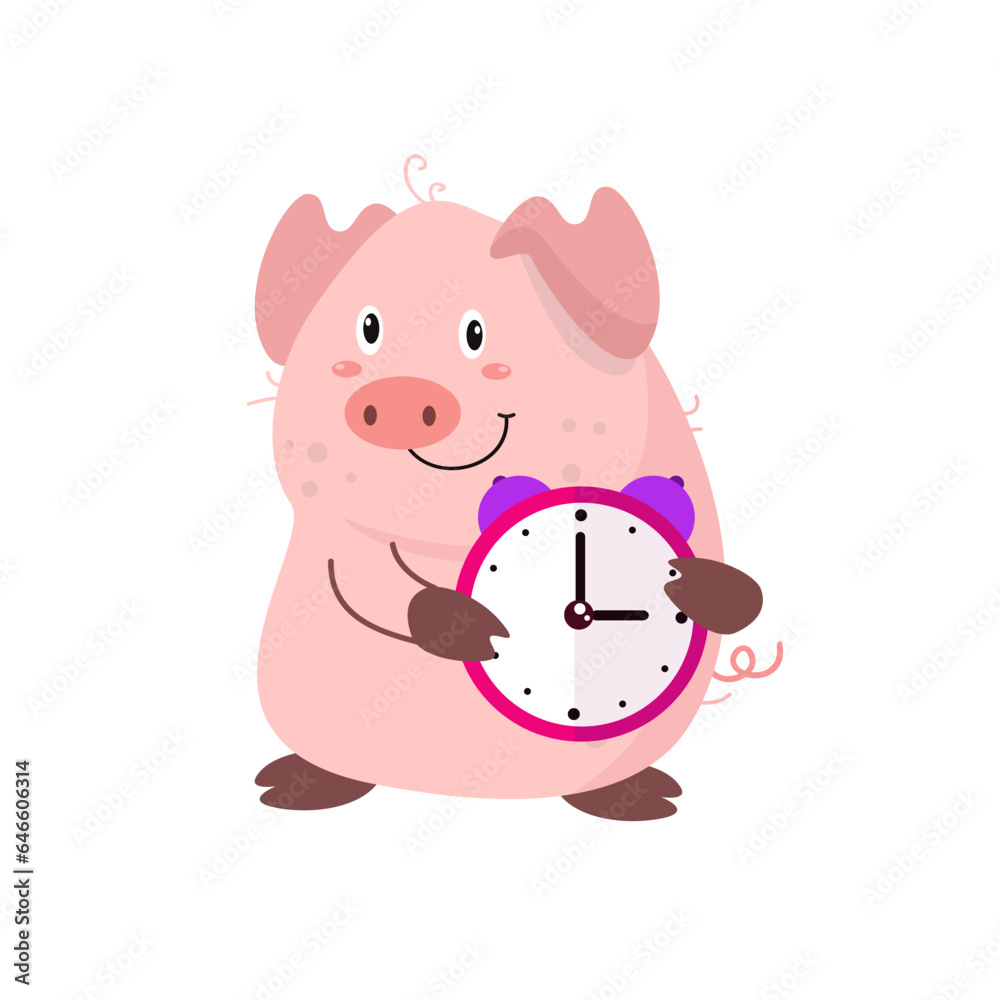 vector cute pig with alarm clock cartoon vector icon illustration vector cute pig with alarm clock cartoon vector icon illustration