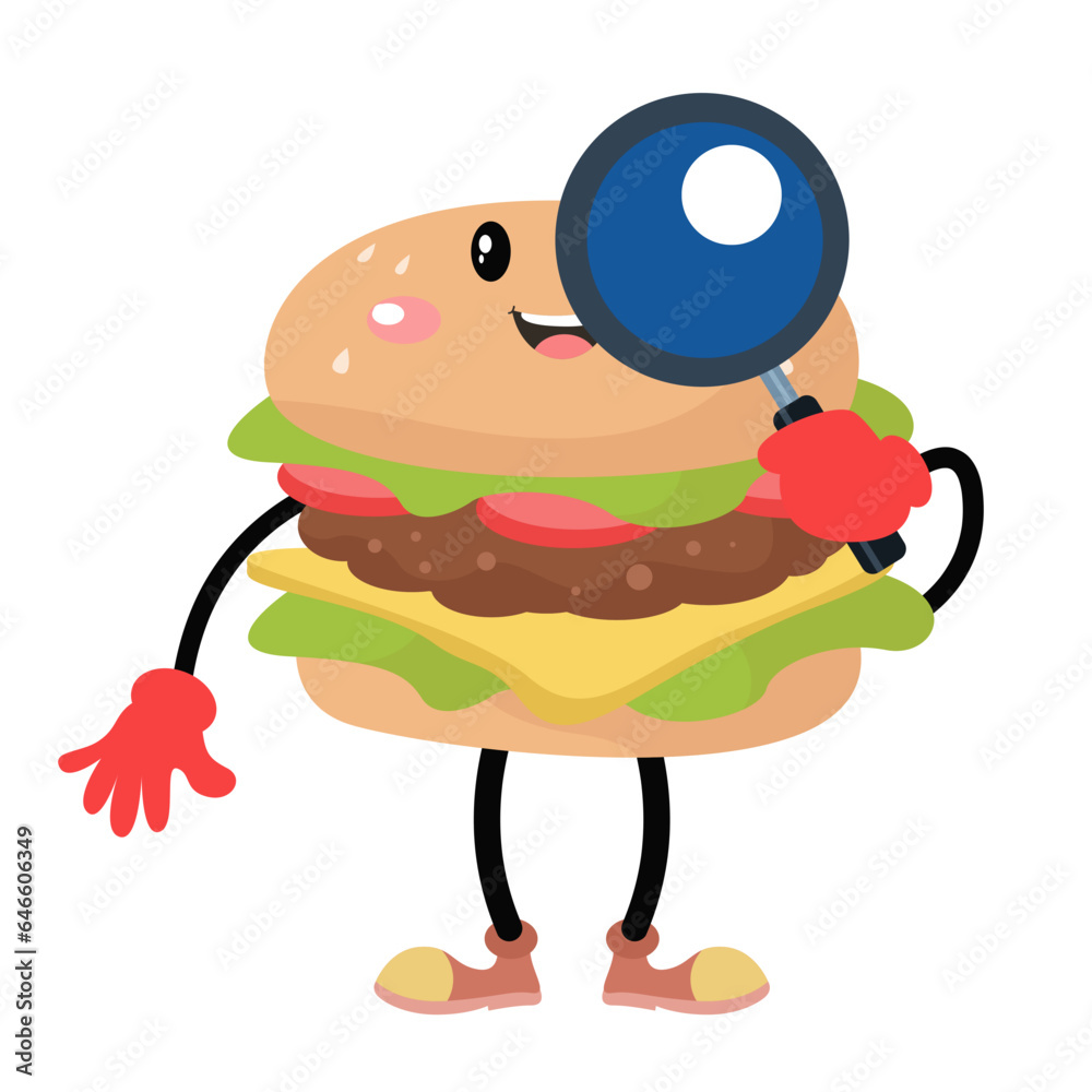 vector cute burger detective cartoon icon illustration vector cute burger detective cartoon icon illustration