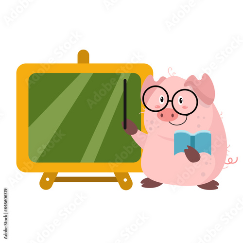 vector cute pig teaching cartoon vector icon illustration