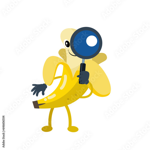 Vector cute peeled banana detective cartoon fruit icon illustration