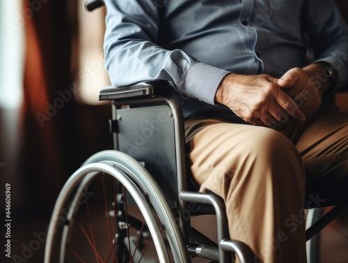 close up of elderly person in a wheelchair. generative AI