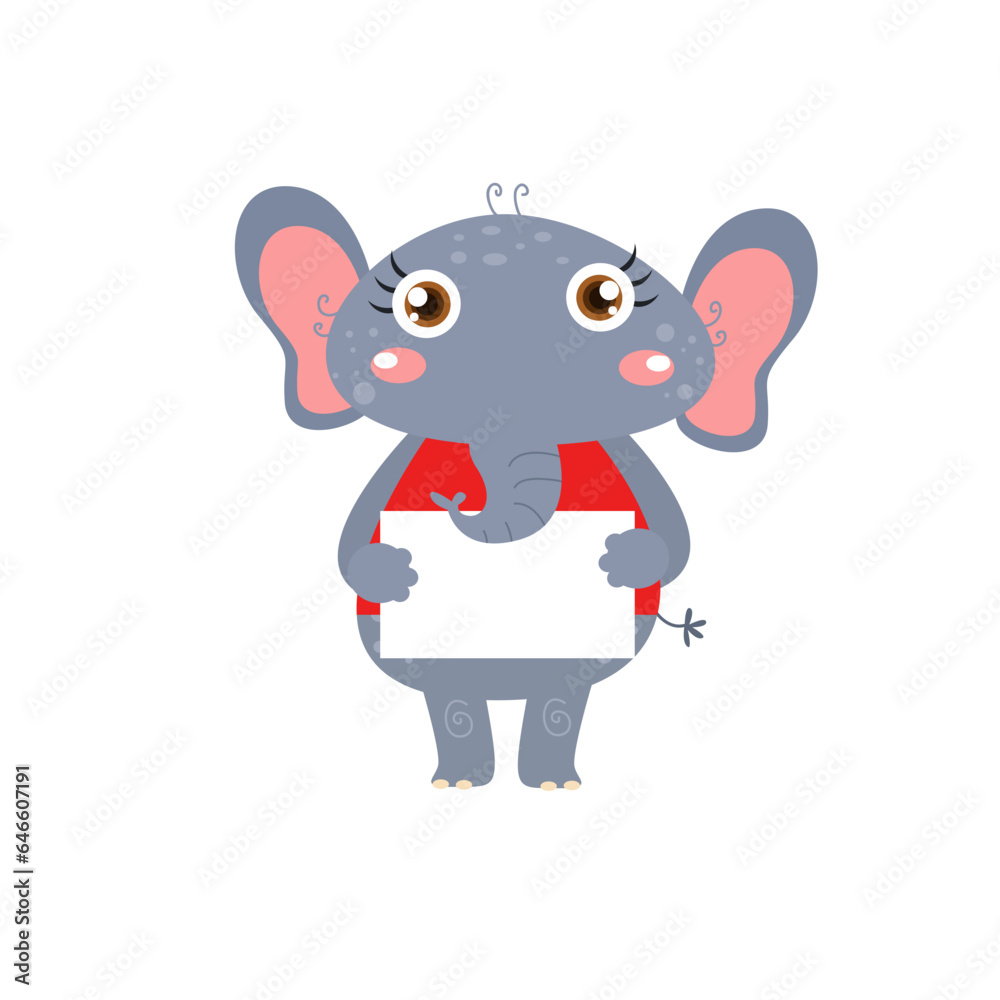 Obraz premium vector cute elephant holding paper cartoon vector icon illustration