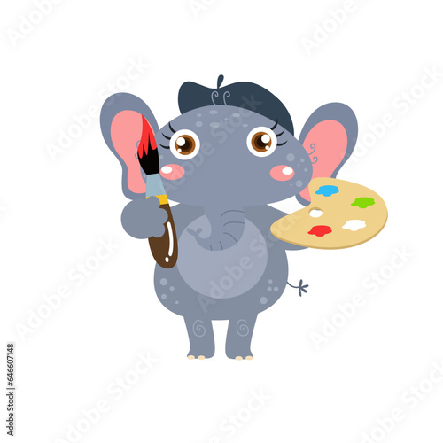  vector cute elephant painter cartoon vector icon illustration