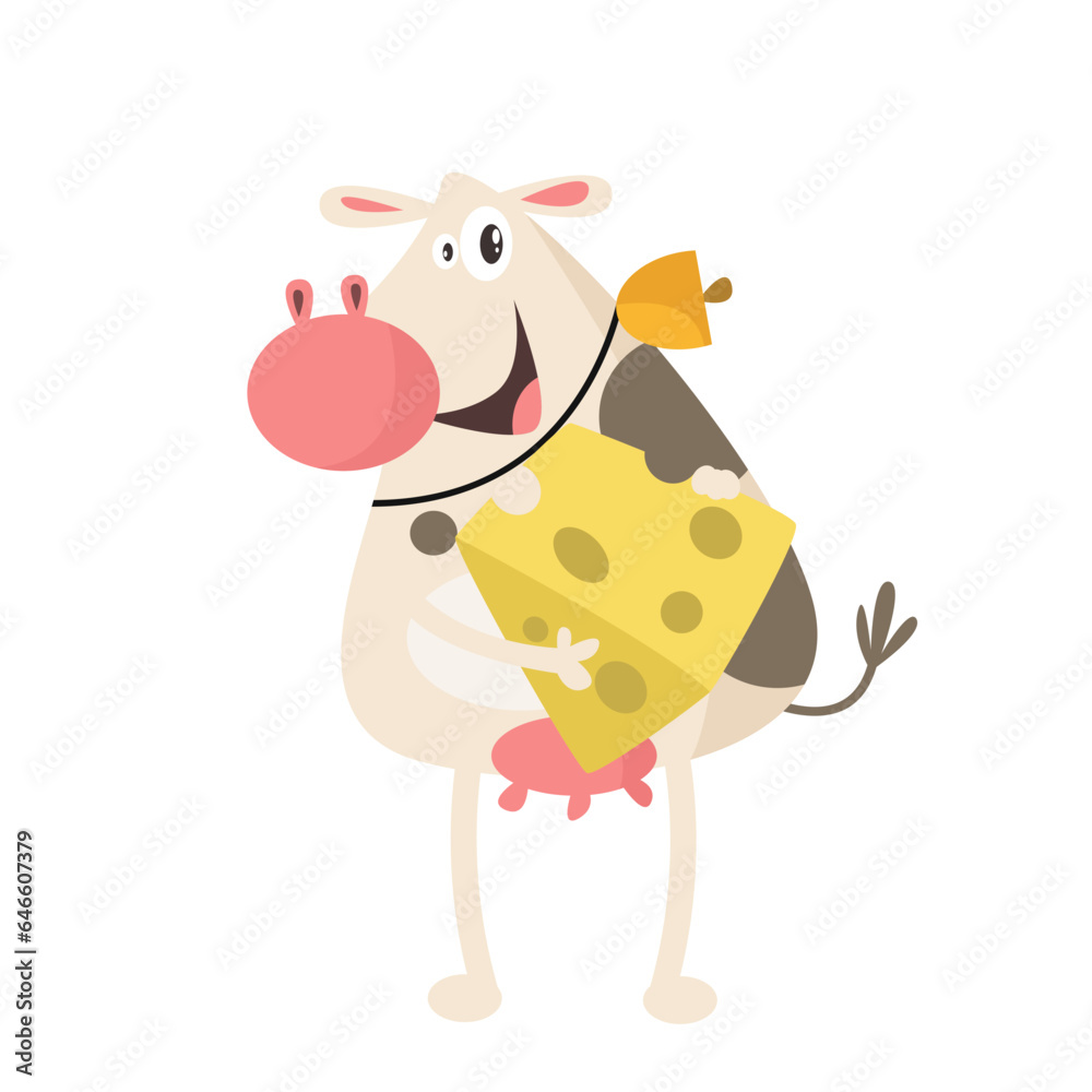 Fototapeta premium vector cute cow hugging cheese cartoon vector icon illustration 