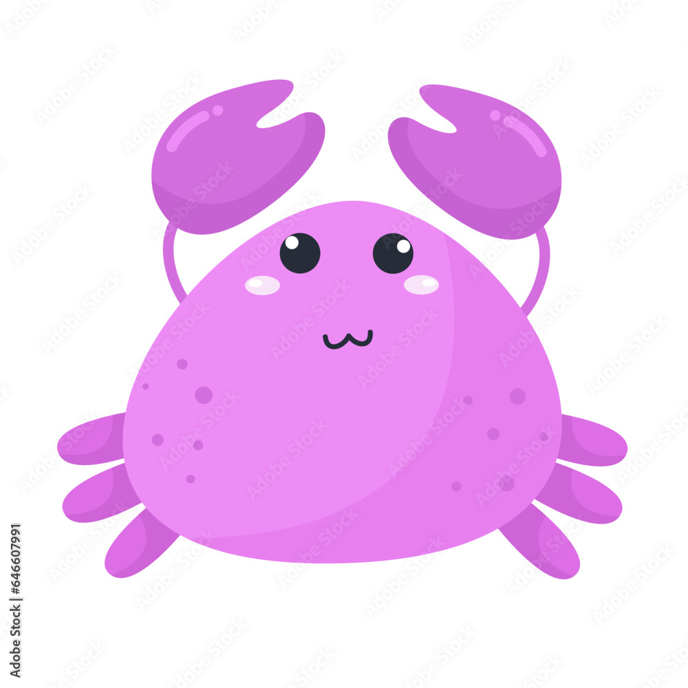 Naklejka premium vector purple crab raise hand cartoon design illustration