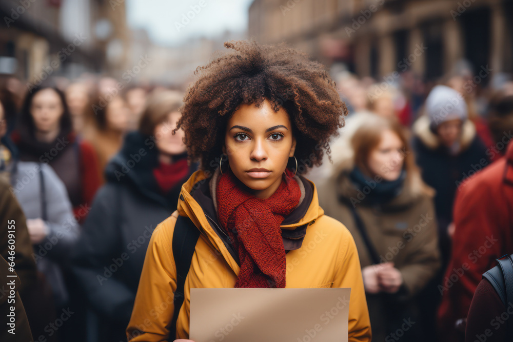 Racial Discrimination. Protesters holding signs against racial discrimination, highlighting the need for racial justice. Generative AI. Racial Discrimination. Protesters holding signs against racial discrimination, highlighting the need for racial justice. Generative AI.