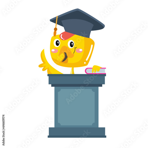 vector cute chick graduation cartoon vector icon illustration