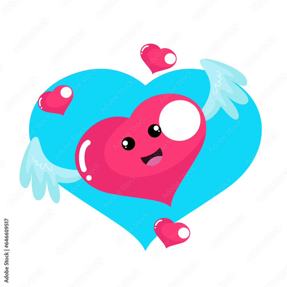 Obraz premium Vector cute heart angel fly in the sky character cartoon icon illustration.