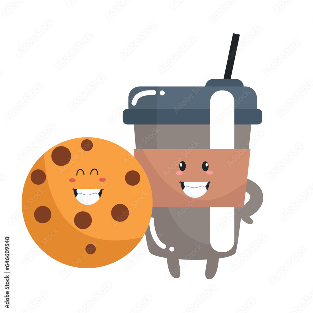 Vector cute funny coffee with cookies Vector cute funny coffee with cookies