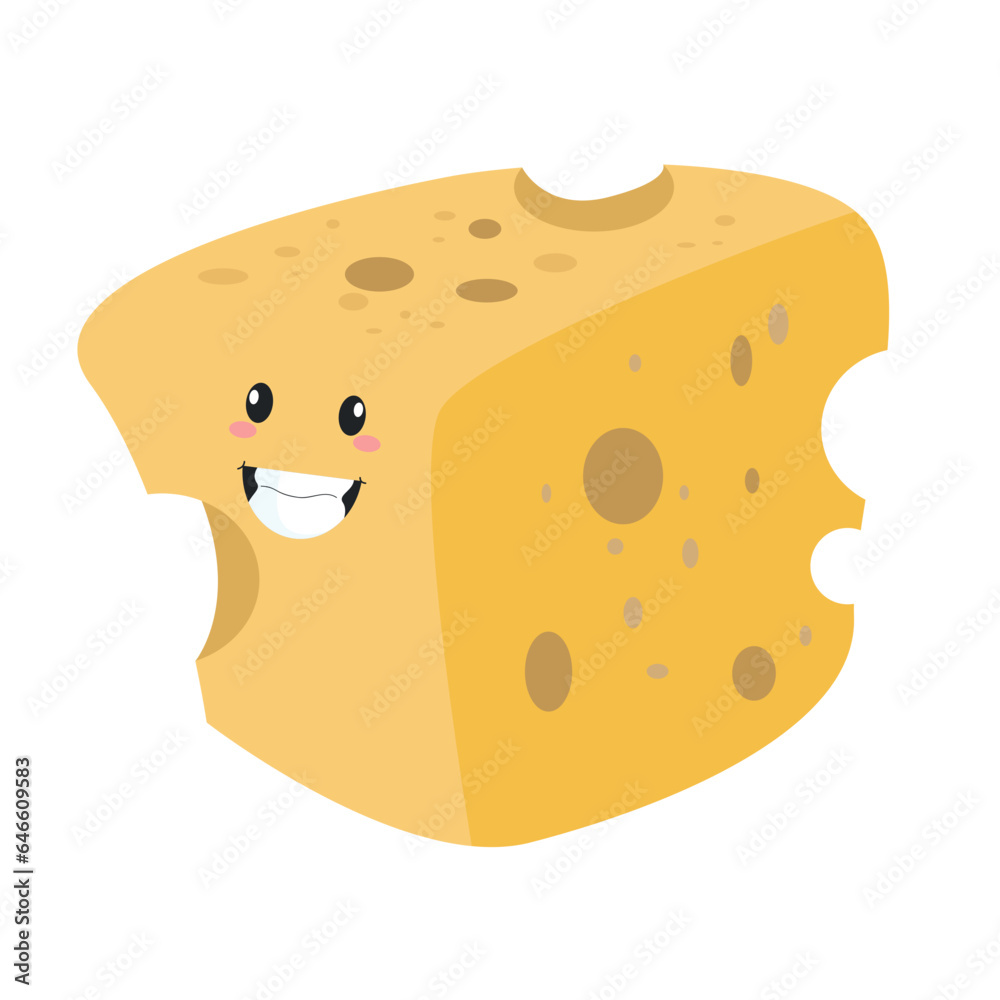 Vector cute funny rectangle cheese character Vector cute funny rectangle cheese character