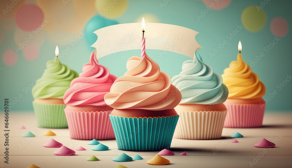 Delicious birthday cupcake on table on pink light background, birthday, sweet, party, food, celebrate, cake, baked, dessert, candles Delicious birthday cupcake on table on pink light background, birthday, sweet, party, food, celebrate, cake, baked, dessert, candles