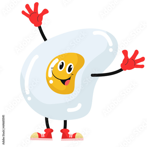 Vector cute fried egg with hand and foot