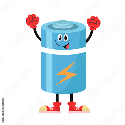 ector cute cartoon battery character with happy expression 