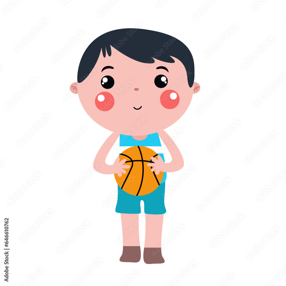 Cute youngboy cartoon character holding basketball Cute youngboy cartoon character holding basketball
