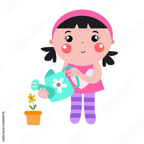 Cute girl watering the plants