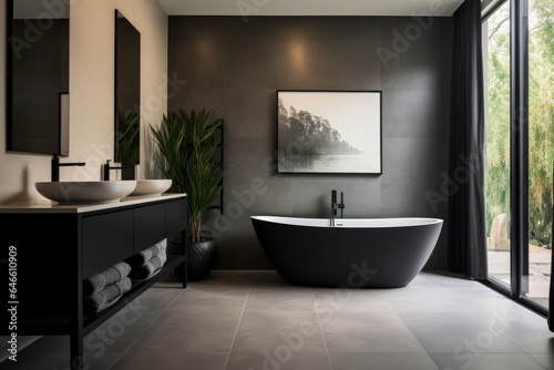 Elegantly Modern  A Contemporary Bathroom Showcasing a Sleek Black and White Design