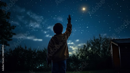 a boy standing under the night sky