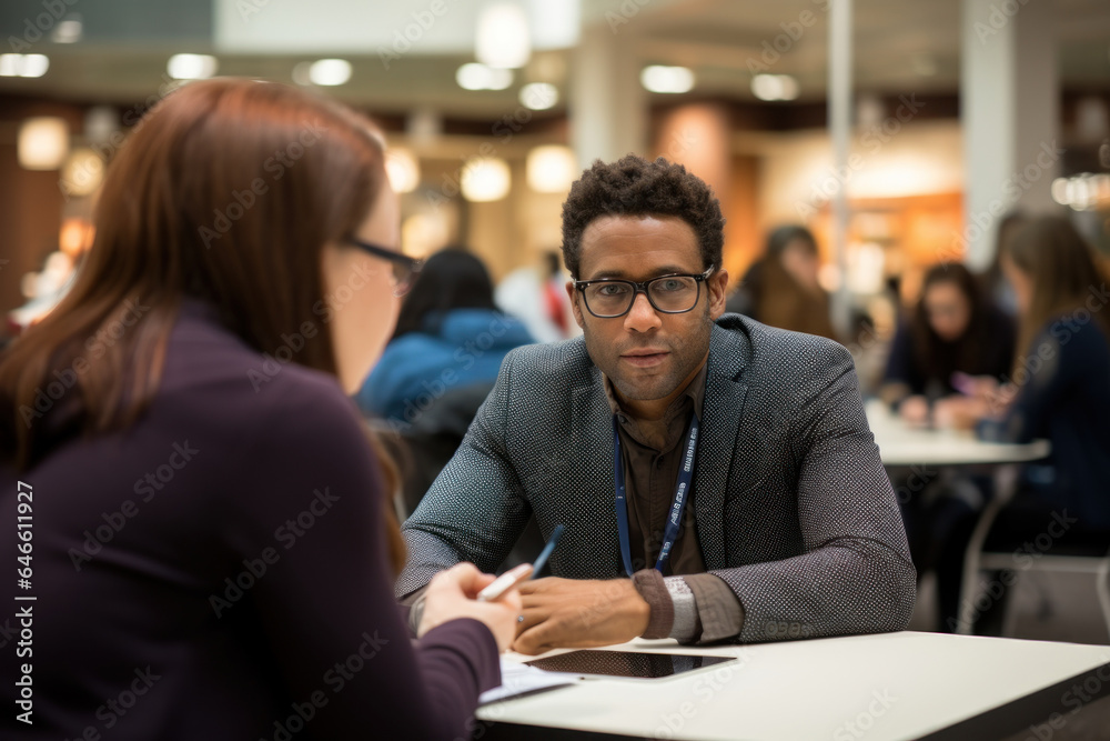 A person participates in a mentorship program, seeking guidance from experienced professionals to navigate their career path. Generative Ai. A person participates in a mentorship program, seeking guidance from experienced professionals to navigate their career path. Generative Ai.