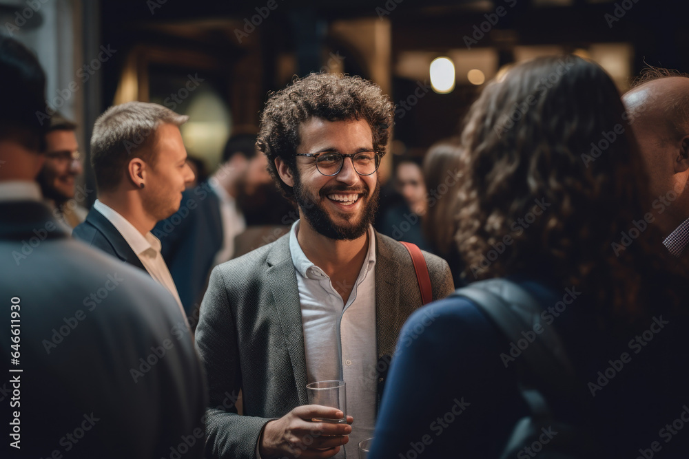 A person engages in a networking event, connecting with peers and mentors to broaden their career opportunities. Generative Ai.