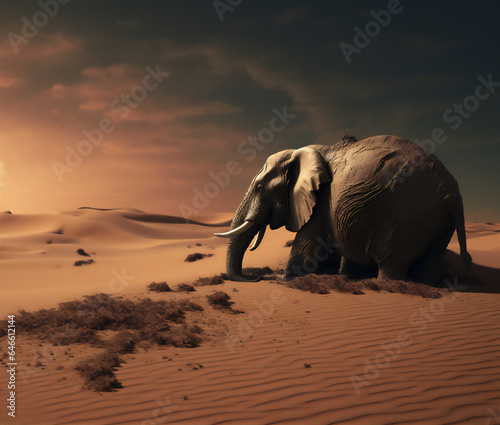 elephant in the desert at sunset © Maizal