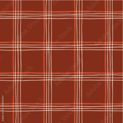 Festive Hand-Drawn Checked Vector Seamless Pattern. Classic Style with Watercolor Effect. Christmas Tartan Plaid.