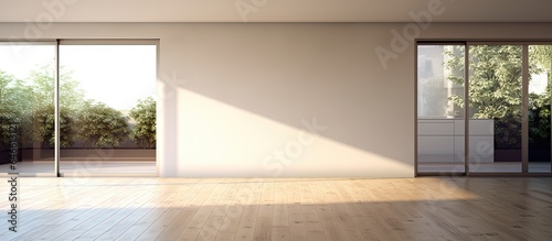 Empty room in a new house with a sliding door. © Vusal