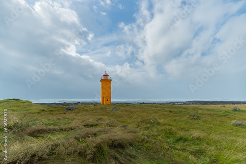 Stafnesviti Lighthouse. Stafsnes is a beautiful lighthouse on the peninsula of Reykjanes photo