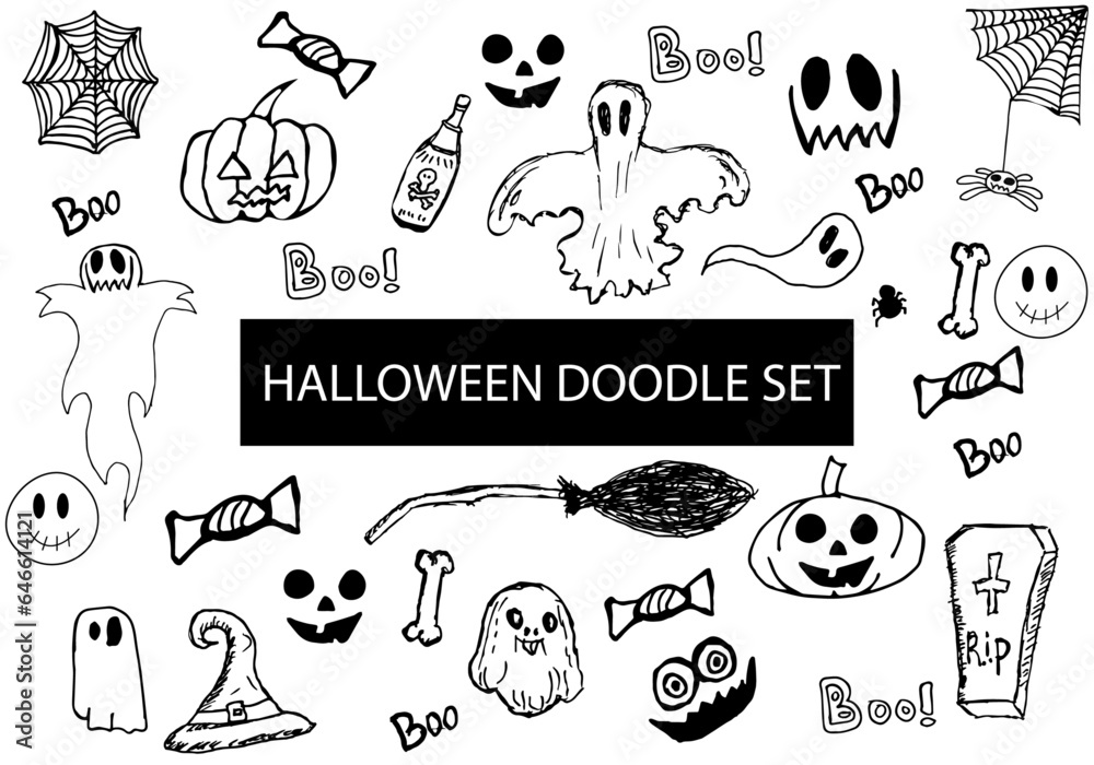 SET of halloween 2023 silhouettes icon and GHOSTS, , creepy and spooky