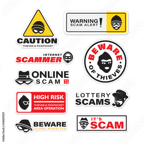 Warning stickers vector illustration protection from criminal, illegal access, or internet fraud