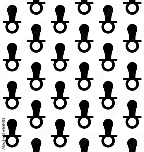 Vector seamless pattern of flat baby pacifier silhouette isolated on white background